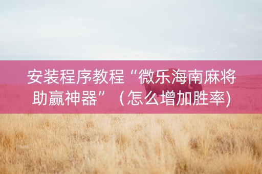 安装程序教程“微乐海南麻将助赢神器”（怎么增加胜率)