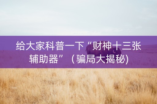 给大家科普一下“财神十三张辅助器”（骗局大揭秘)
