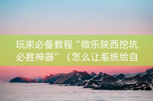 玩家必备教程“微乐陕西挖坑必胜神器”（怎么让系统给自己好牌)
