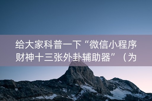 给大家科普一下“微信小程序财神十三张外卦辅助器”（为什么有人一直赢)