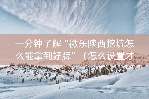 一分钟了解“微乐陕西挖坑怎么能拿到好牌”（怎么设置才能赢)