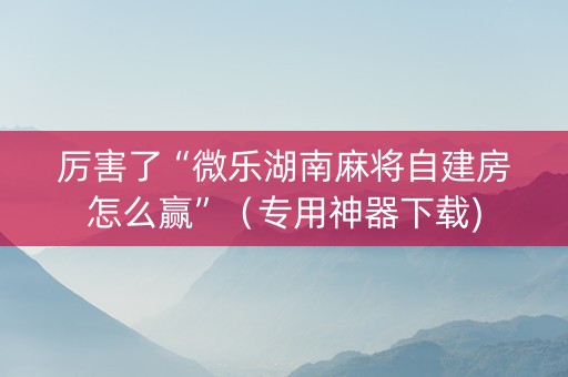 厉害了“微乐湖南麻将自建房怎么赢”（专用神器下载)