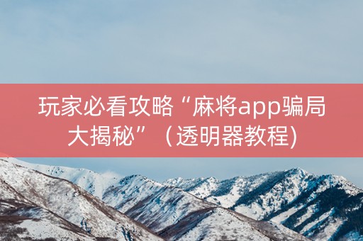 玩家必看攻略“麻将app骗局大揭秘”（透明器教程)