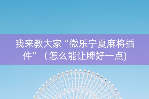 我来教大家“微乐宁夏麻将插件”（怎么能让牌好一点)