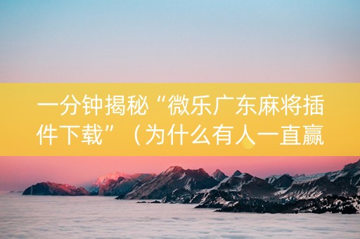 一分钟揭秘“微乐广东麻将插件下载”（为什么有人一直赢)