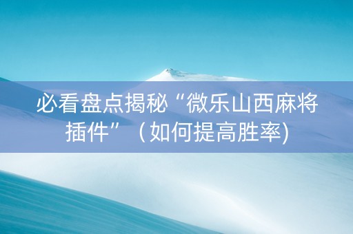必看盘点揭秘“微乐山西麻将插件”（如何提高胜率)