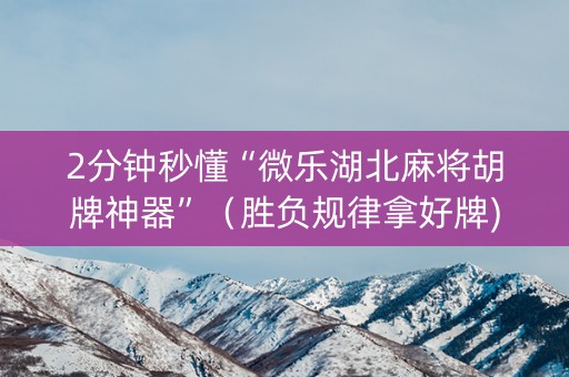 2分钟秒懂“微乐湖北麻将胡牌神器”（胜负规律拿好牌)