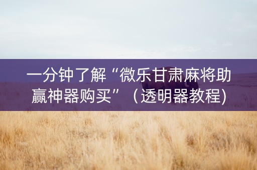 一分钟了解“微乐甘肃麻将助赢神器购买”（透明器教程)