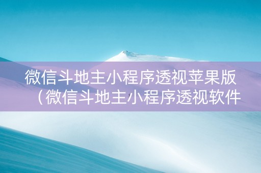 微信斗地主小程序透视苹果版（微信斗地主小程序透视软件）