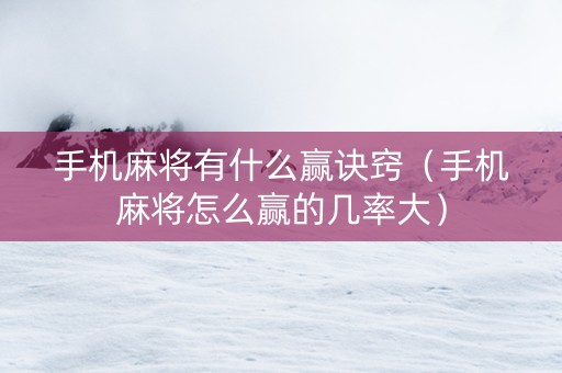 手机麻将有什么赢诀窍（手机麻将怎么赢的几率大）