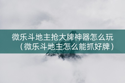 微乐斗地主抢大牌神器怎么玩（微乐斗地主怎么能抓好牌）