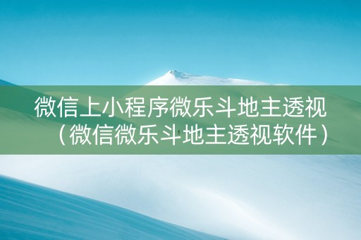 微信上小程序微乐斗地主透视（微信微乐斗地主透视软件）