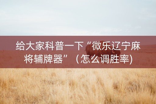 给大家科普一下“微乐辽宁麻将辅牌器”（怎么调胜率)