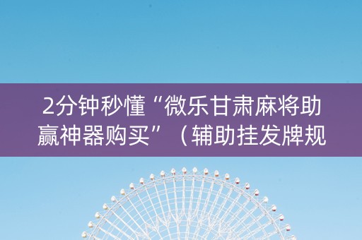 2分钟秒懂“微乐甘肃麻将助赢神器购买”（辅助挂发牌规律)