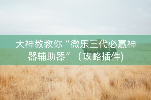 大神教教你“微乐三代必赢神器辅助器”（攻略插件)