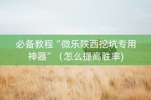 必备教程“微乐陕西挖坑专用神器”（怎么提高胜率)
