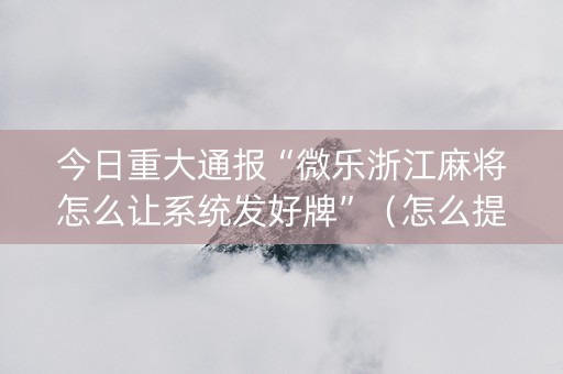 今日重大通报“微乐浙江麻将怎么让系统发好牌”（怎么提高胜率)