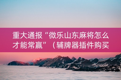 重大通报“微乐山东麻将怎么才能常赢”（辅牌器插件购买)