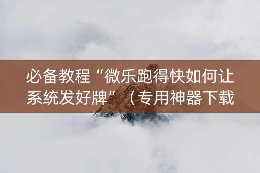 必备教程“微乐跑得快如何让系统发好牌”（专用神器下载)