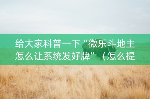 给大家科普一下“微乐斗地主怎么让系统发好牌”（怎么提高胜率)