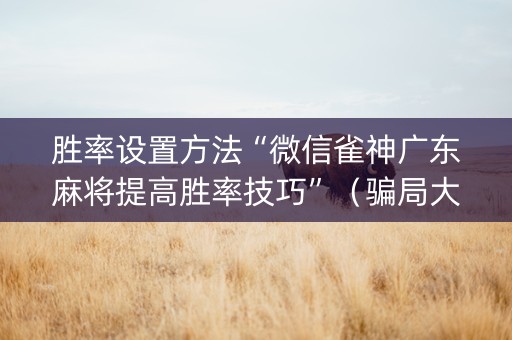 胜率设置方法“微信雀神广东麻将提高胜率技巧”（骗局大揭秘)