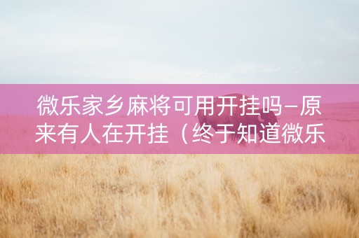 微乐家乡麻将可用开挂吗—原来有人在开挂（终于知道微乐家乡麻将有挂吗）
