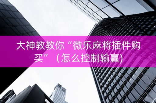 大神教教你“微乐麻将插件购买”（怎么控制输赢)