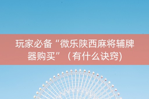玩家必备“微乐陕西麻将辅牌器购买”（有什么诀窍)