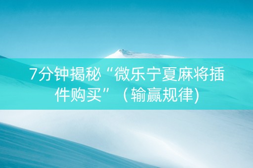 7分钟揭秘“微乐宁夏麻将插件购买”（输赢规律)
