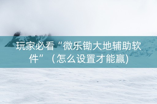 玩家必看“微乐锄大地辅助软件”（怎么设置才能赢)
