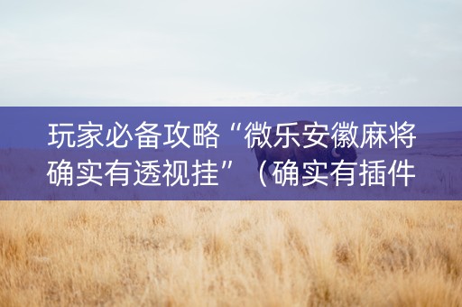 玩家必备攻略“微乐安徽麻将确实有透视挂”（确实有插件吗)