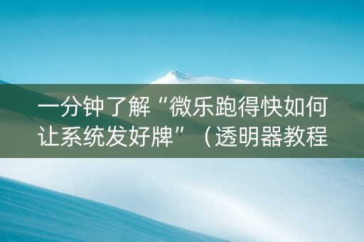 一分钟了解“微乐跑得快如何让系统发好牌”（透明器教程)