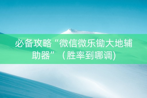 必备攻略“微信微乐锄大地辅助器”（胜率到哪调)
