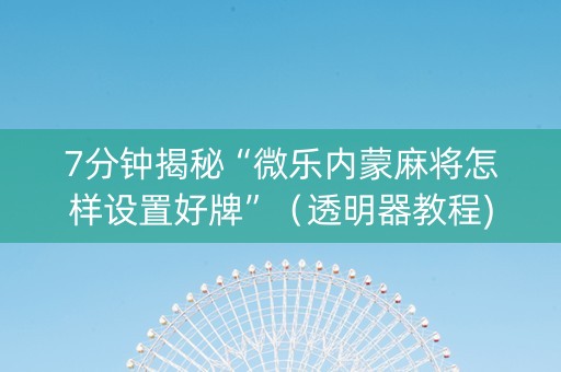 7分钟揭秘“微乐内蒙麻将怎样设置好牌”（透明器教程)