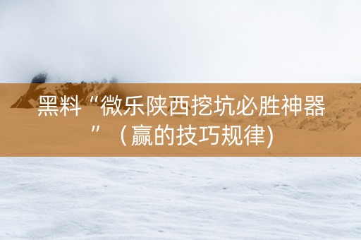 黑料“微乐陕西挖坑必胜神器”（赢的技巧规律)