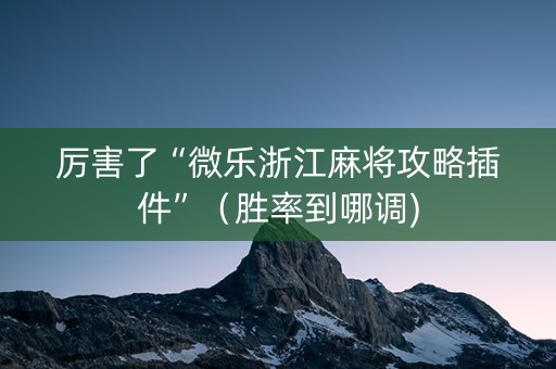厉害了“微乐浙江麻将攻略插件”（胜率到哪调)