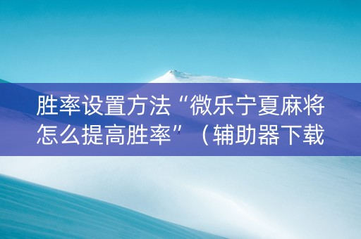 胜率设置方法“微乐宁夏麻将怎么提高胜率”（辅助器下载)