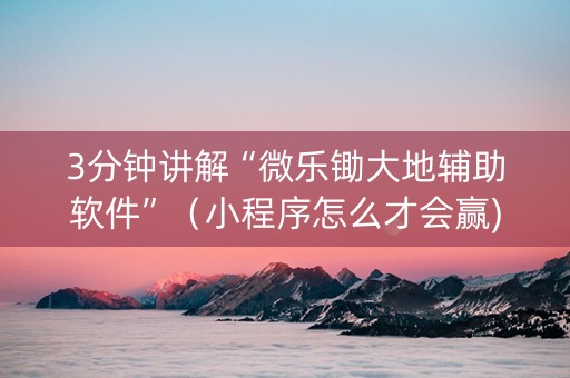 3分钟讲解“微乐锄大地辅助软件”（小程序怎么才会赢)