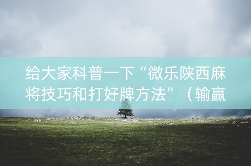 给大家科普一下“微乐陕西麻将技巧和打好牌方法”（输赢跟id号有关系吗)