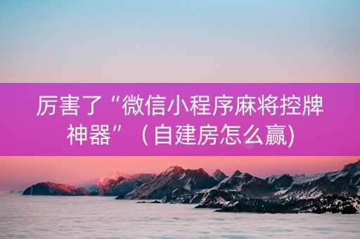 厉害了“微信小程序麻将控牌神器”（自建房怎么赢)