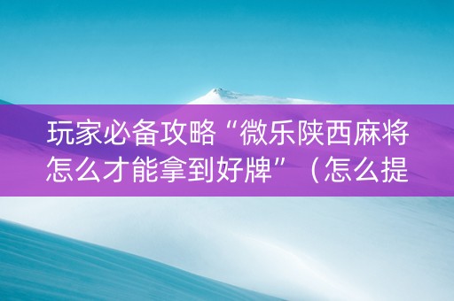 玩家必备攻略“微乐陕西麻将怎么才能拿到好牌”（怎么提高胜率)
