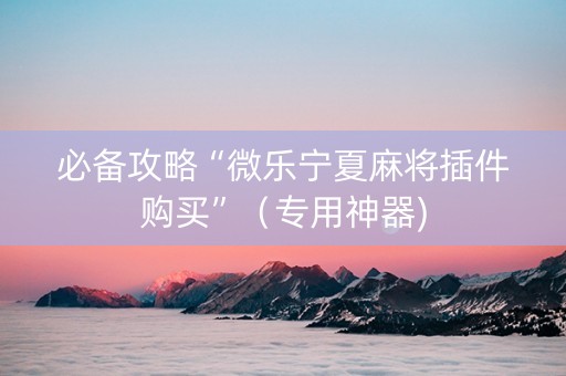 必备攻略“微乐宁夏麻将插件购买”（专用神器)