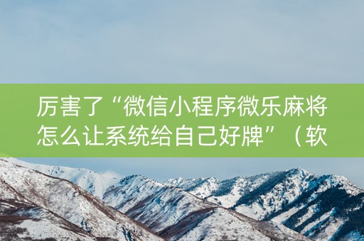 厉害了“微信小程序微乐麻将怎么让系统给自己好牌”（软件出售)