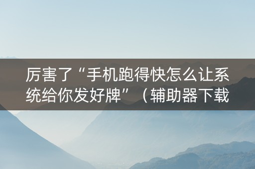 厉害了“手机跑得快怎么让系统给你发好牌”（辅助器下载)