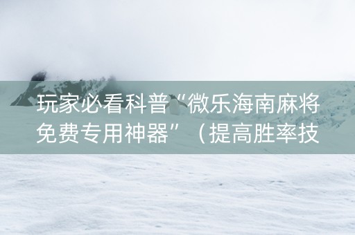玩家必看科普“微乐海南麻将免费专用神器”（提高胜率技巧)