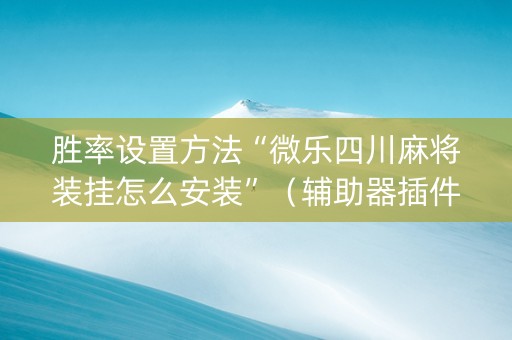胜率设置方法“微乐四川麻将装挂怎么安装”（辅助器插件)