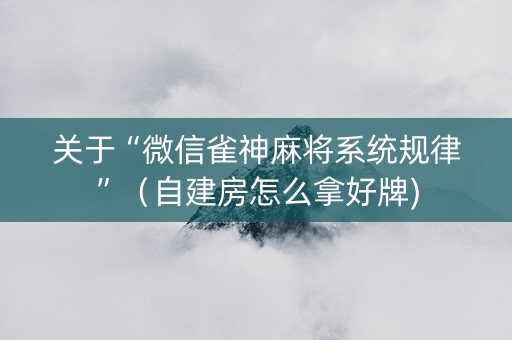 关于“微信雀神麻将系统规律”（自建房怎么拿好牌)