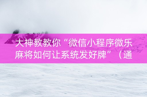 大神教教你“微信小程序微乐麻将如何让系统发好牌”（通用挂软件多少钱)