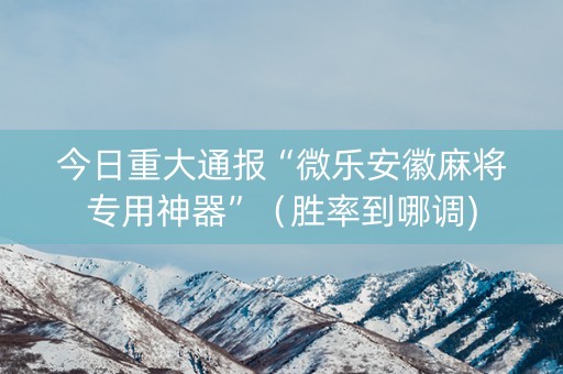 今日重大通报“微乐安徽麻将专用神器”（胜率到哪调)