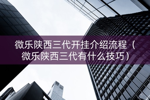 微乐陕西三代开挂介绍流程（微乐陕西三代有什么技巧）